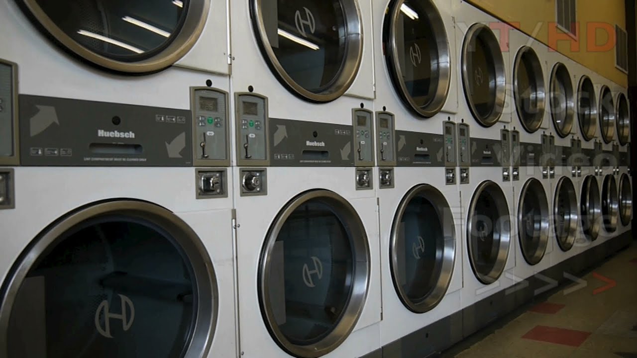 Coin Laundry Mat / Closest Laundromat Near Me w/ Rolling Basket Cart + Wash | HD Stock Video Footage