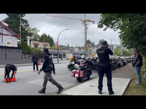 RAW VIDEO: Hells Angels members gather outside Coquitlam clubhouse