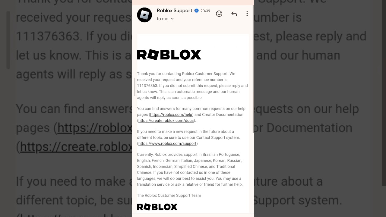 Roblox finally sent me a support ticket