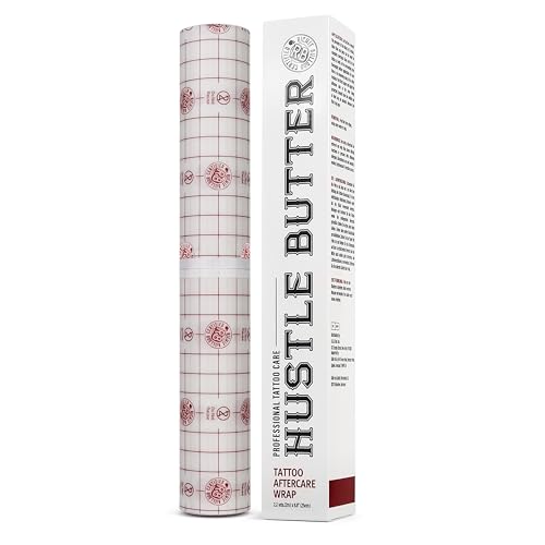 Hustle Butter Second Skin Tattoo Wrap Inches x Yards Transparent Adhesive Roll Easy Removal, Mess Free Body Art Wrap Breathable & Latex Free for Medium Tattoo Afterc